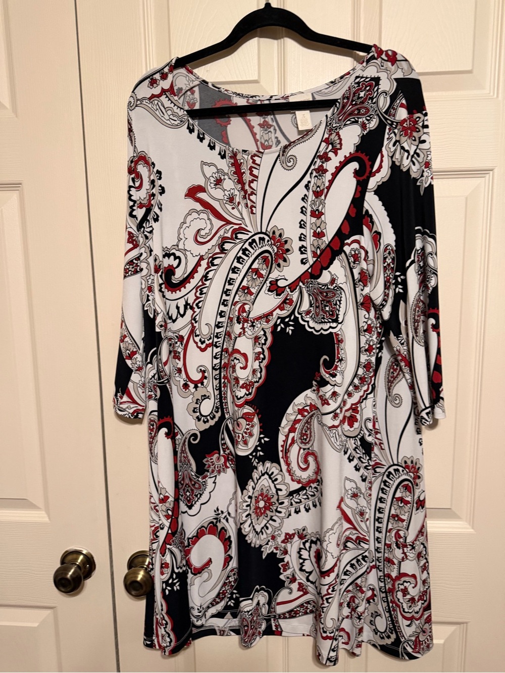 Chico's Size 3 XLarge Black, White & Red Paisley  Dress